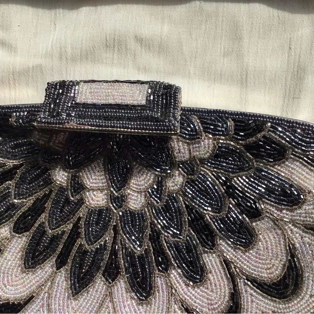 Vintage SharMark Black and Clear Beaded Clutch - Picture 2 of 13